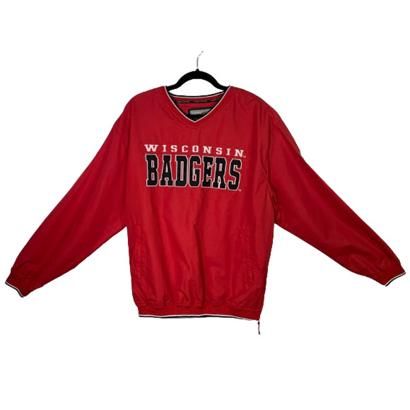 Campus Heritage Mens Size Large Red V Neck Wisconsin Badgers Pullover Polyester - Picture 1 of 13